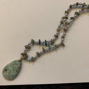 NATURAL CHRYSOCOLIA & PEARL NECKLACE